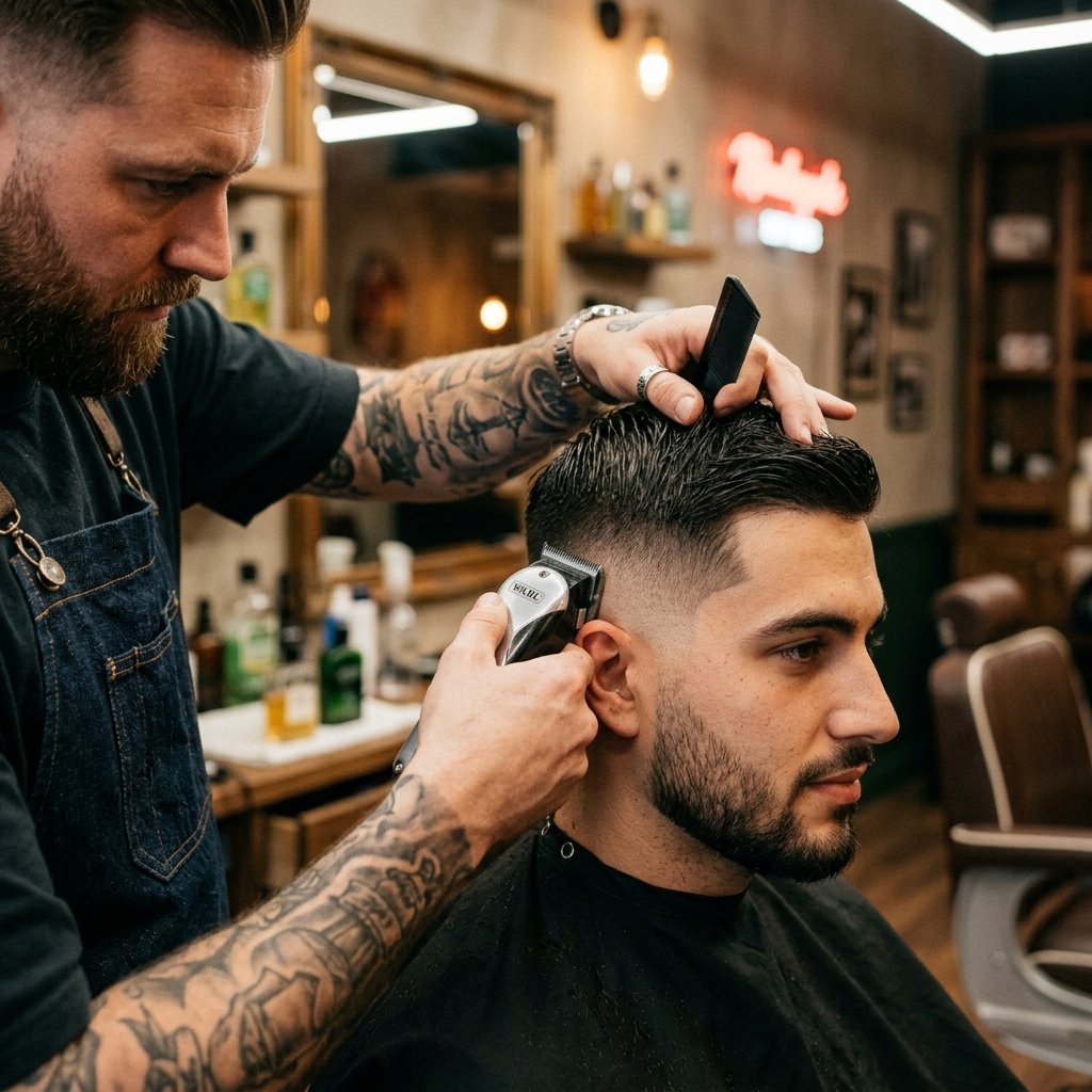 Barbero cortando el pelo