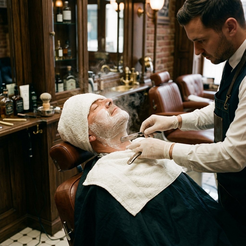 Afeitado con toalla caliente